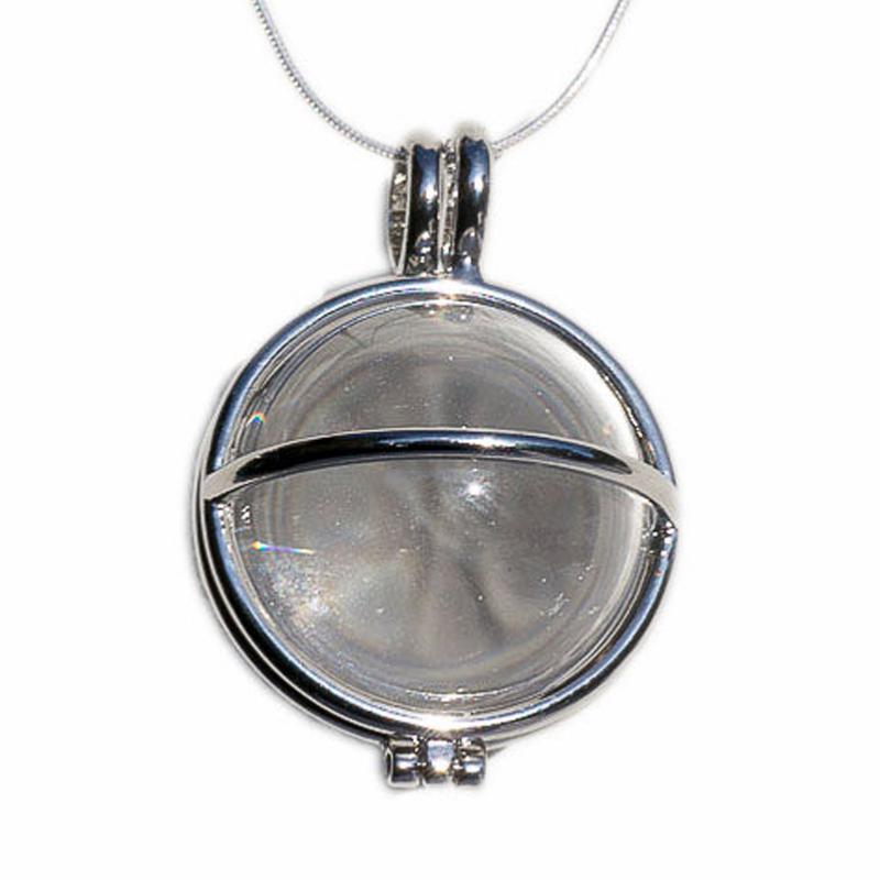 Pendentif boule cristal de roche Brésil A dans cage acier inoxydable