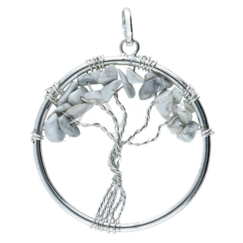 Pendentif arbre de vie howlite Zimbabwe A 35-40mm acier inoxydable