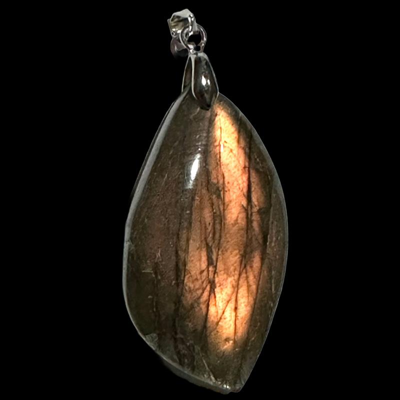 Pendentif labradorite rose orangée Madagascar A forme libre 