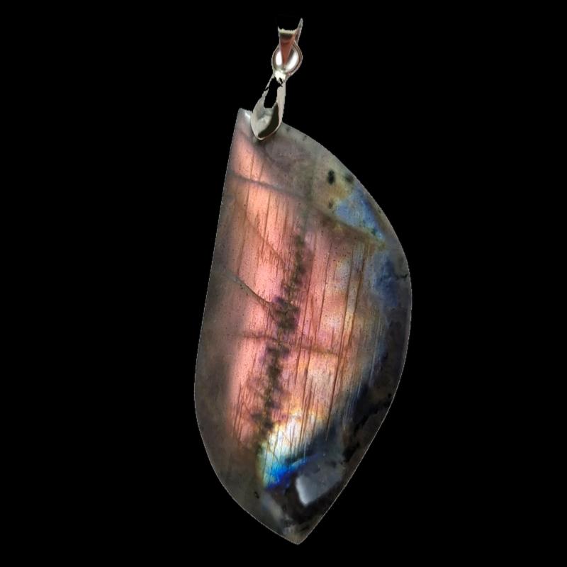 Pendentif labradorite rose orangée Madagascar A forme libre 