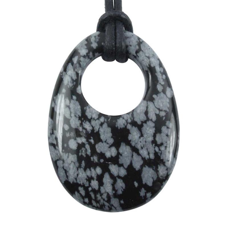 Pendentif &quot;GoGo&quot; obsidienne neige + cordon