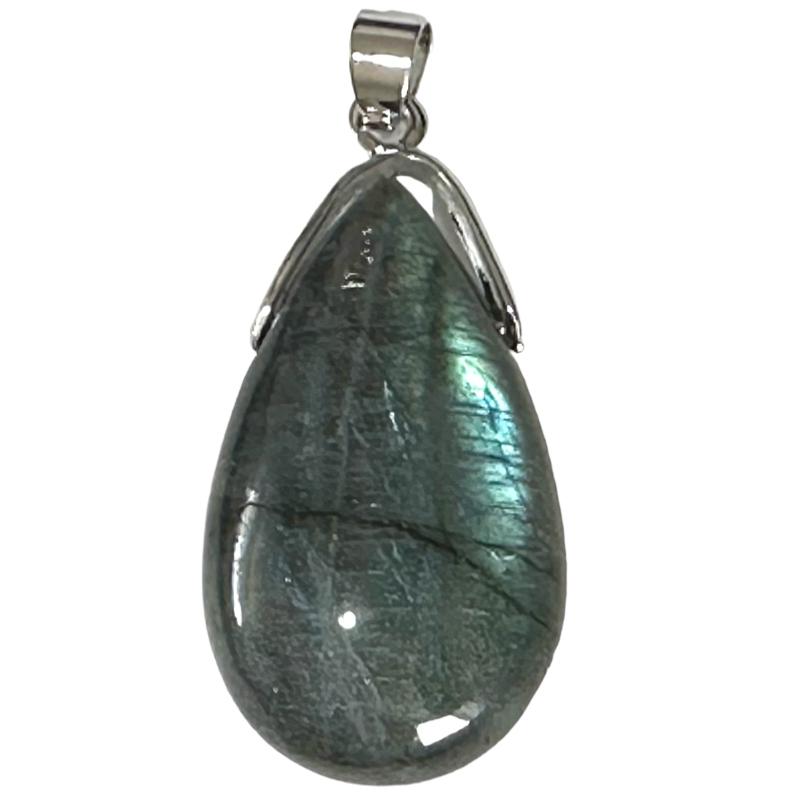 Pendentif goutte labradorite Madagascar AA (pierre trouée) + cordon 