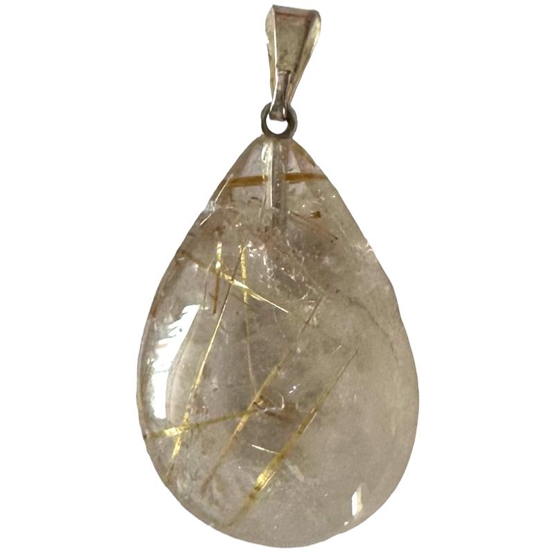 Pendentif quartz rutile Brésil A goutte acier inoxydable