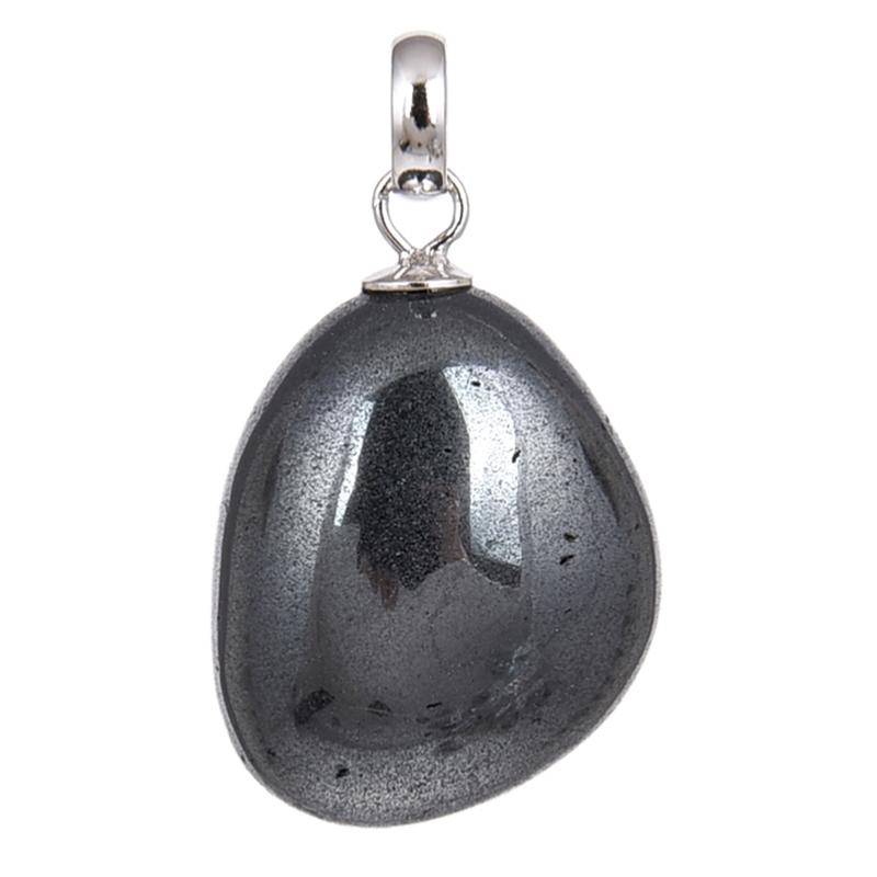 Pendentif hématite Chine A pierre roulée boucle argent 925