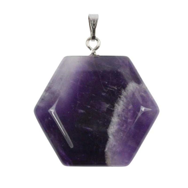 Pendentif améthyste Brésil A hexagone acier inoxydable