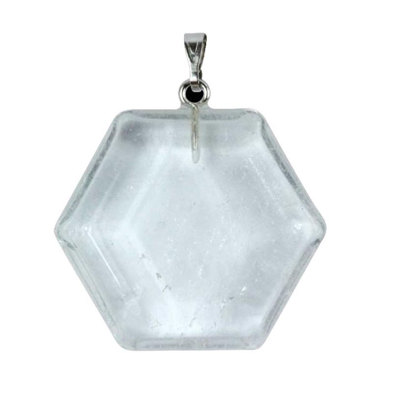 Pendentif cristal de roche Brésil A hexagone acier inoxydable