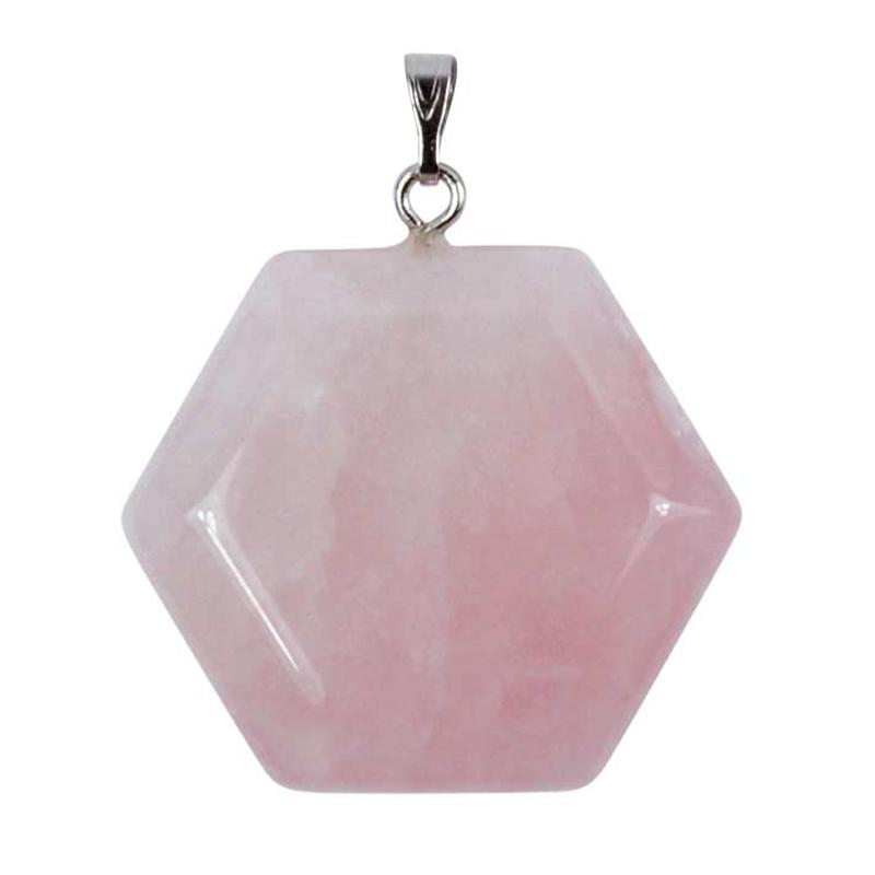 Pendentif hexagone quartz rose