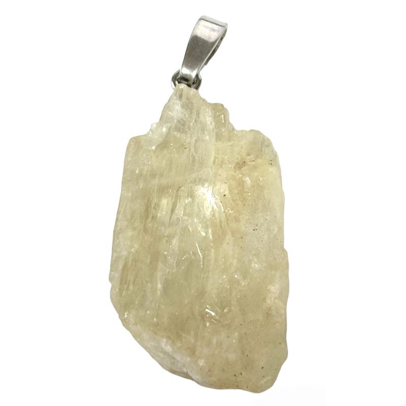 Pendentif kunzite verte brute (Hiddenite) Brésil AA argent 925