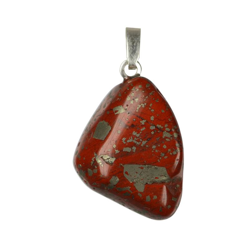 Pendentif jaspe rouge et Pyrite Afrique du Sud A pierre roulée boucle argent 925