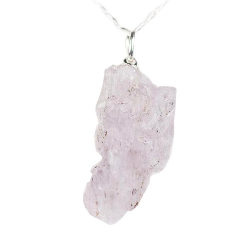 Pendentif kunzite acier inoxydable (pierre brute)