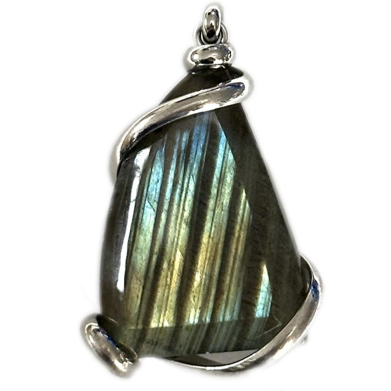 Pendentif labradorite polie Madagascar AA acier inoxydable