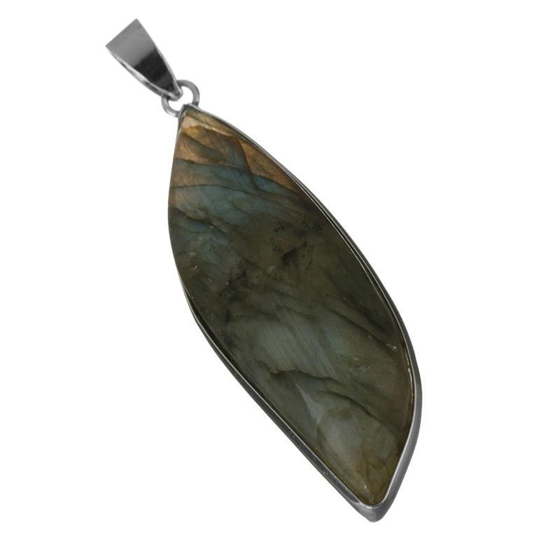 Pendentif labradorite &quot;Mystic Shine&quot; forme libre sertie acier inoxydable