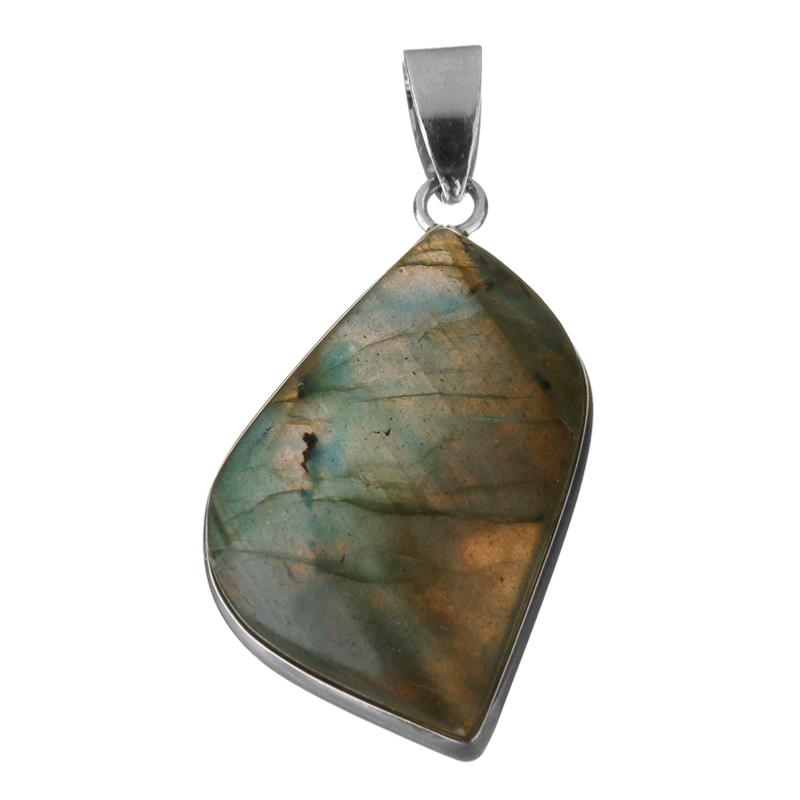 Pendentif labradorite &quot;Mystic Shine&quot; forme libre sertie acier inoxydable