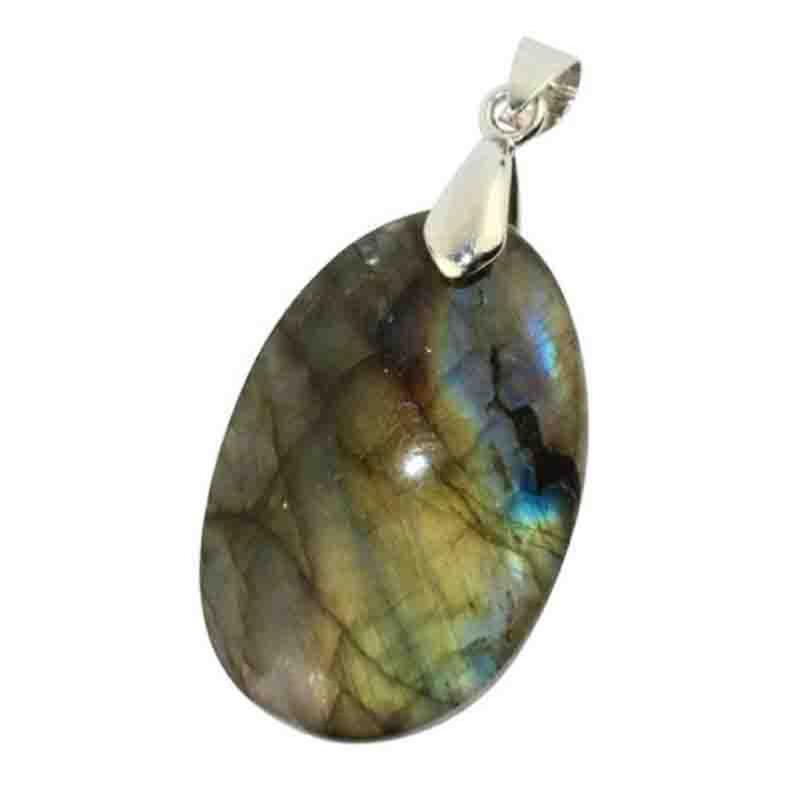 Pendentif labradorite Madagascar AA grand modèle (pierre percée) acier