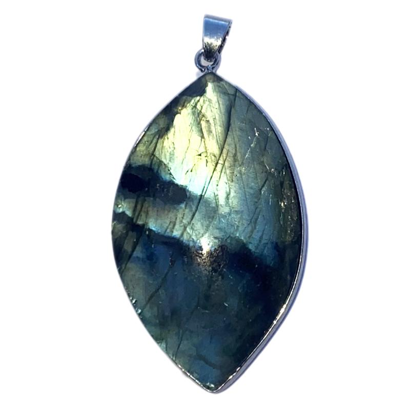 Pendentif labradorite forme libre sertie acier inoxydable