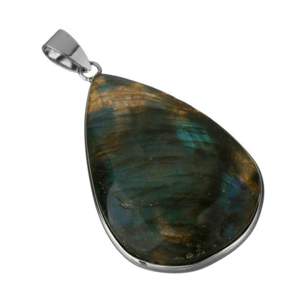 Pendentif labradorite forme libre sertie acier inoxydable