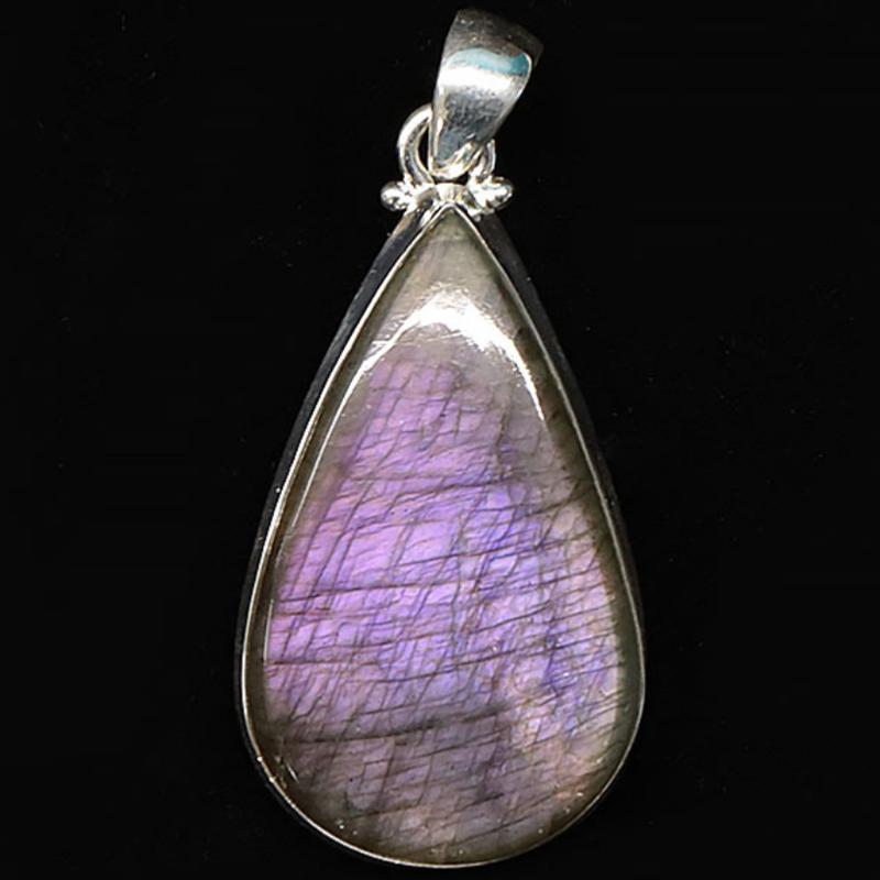 Pendentif labradorite violette Madagascar AA+ argent 925 