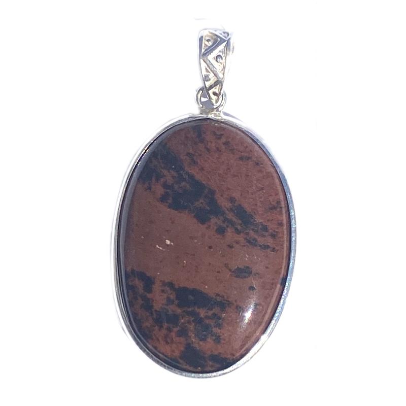 Pendentif obsidienne acajou Mexique AA argent 925