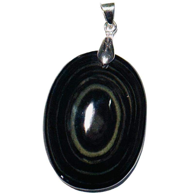 Pendentif obsidienne oeil céleste Mexique AAA acier inoxydable