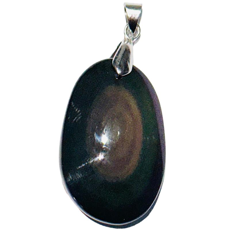 Pendentif obsidienne oeil céleste Mexique AAA acier inoxydable