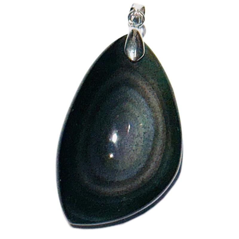 Pendentif obsidienne oeil céleste Mexique AAA acier inoxydable