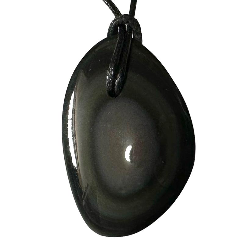 Pendentif obsidienne oeil céleste Mexique AAA pierre percée + cordon