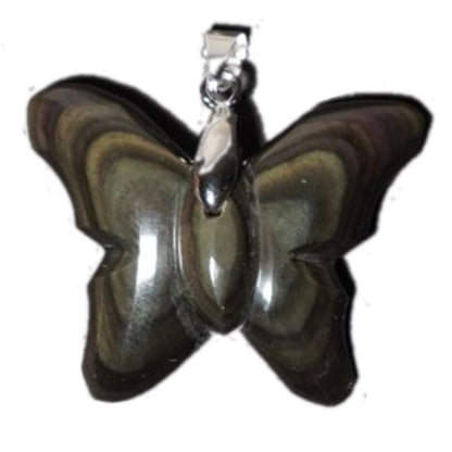 Pendentif papillon obsidienne oeil céleste Mexique AAA acier inoxydable