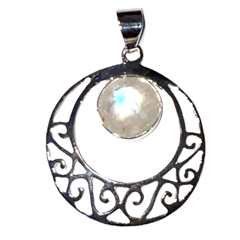 Pendentif pierre de lune arc en ciel (péritérite) Inde AA argent 925