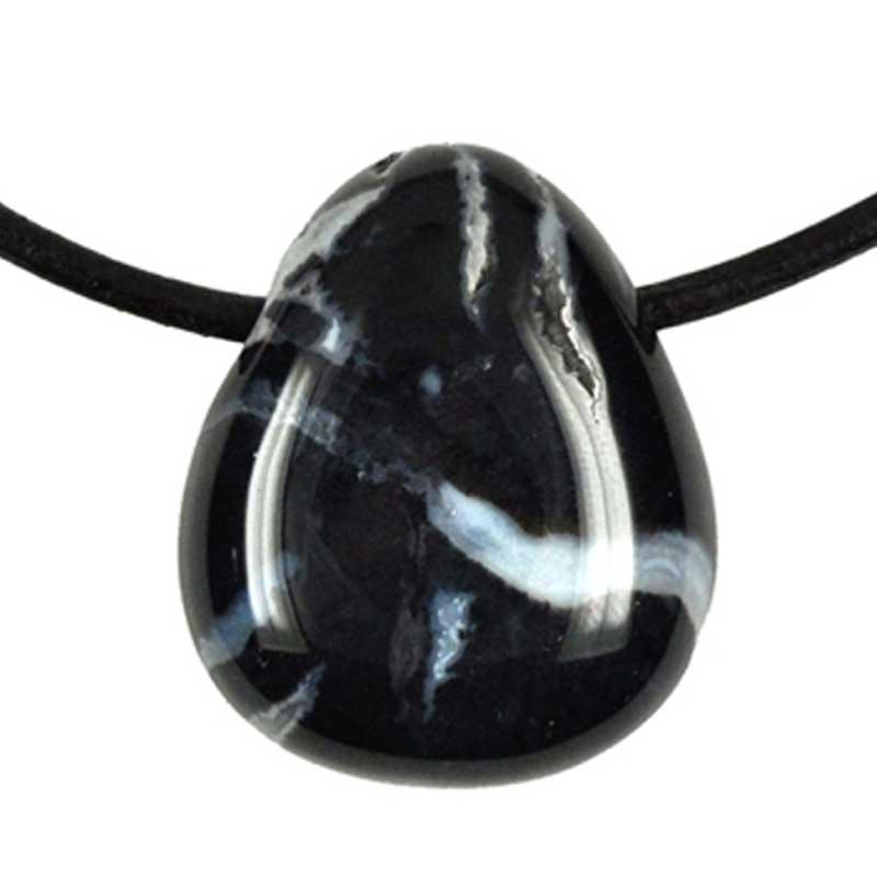 Pendentif agate zèbre (pierre trouée) + cordon 