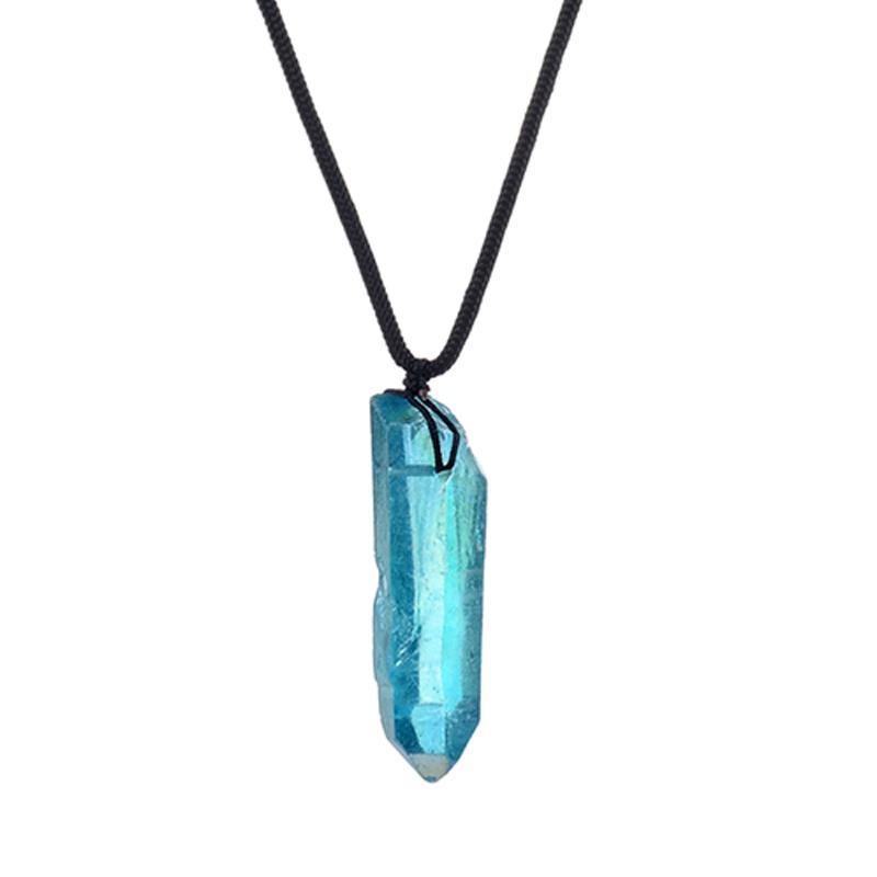 Pendentif pointe cristal aqua aura 30-45mm  (pierre trouée) + cordon