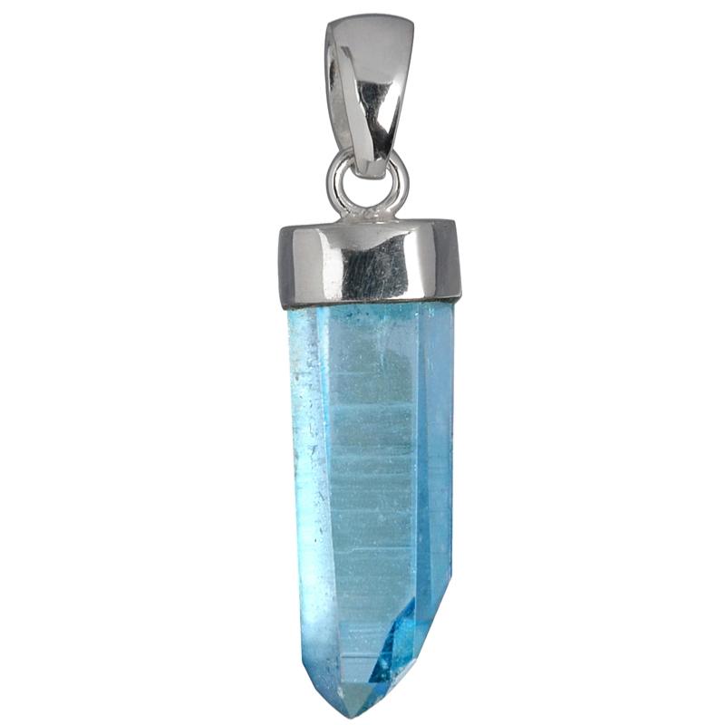 Pendentif pointe cristal aqua aura argent 925