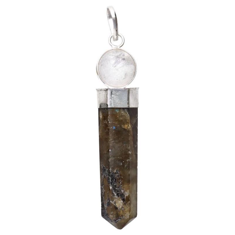 Pendentif pointe labradorite sphère cristal de roche plaqué argent