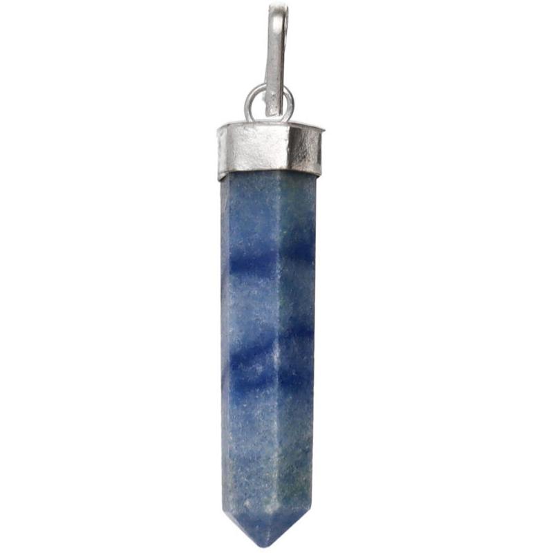 Pendentif pointe quartz bleu ou aventurine bleue plaqué argent