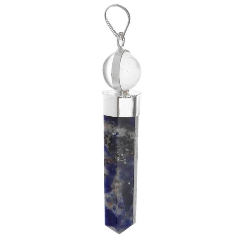 Pendentif pointe sodalite sphère cristal de roche plaqué argent