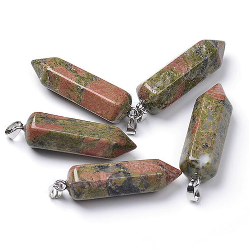 Pendentif prisme unakite acier inoxydable