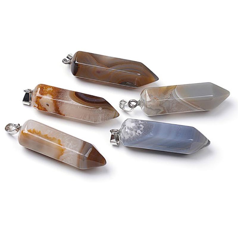 Pendentif prisme agate naturelle acier inoxydable