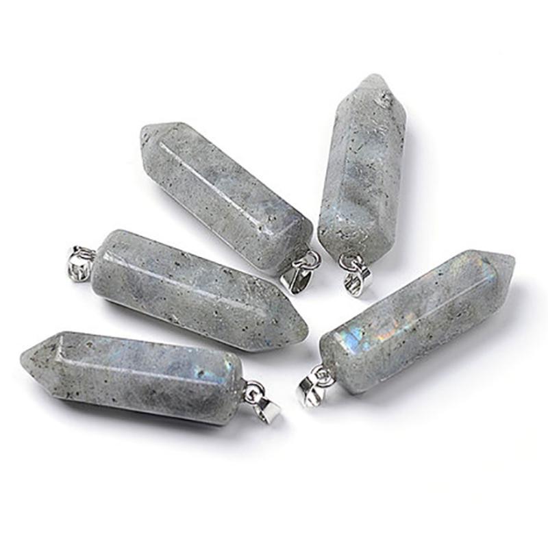 Pendentif prisme labradorite acier inoxydable