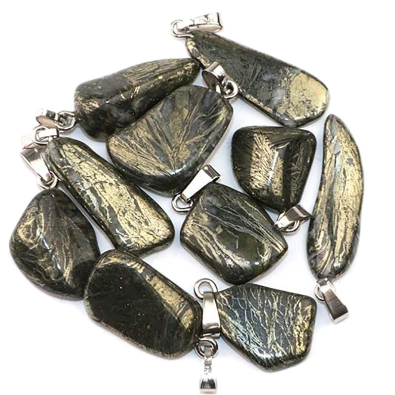 Pendentif pyrite plume Allemagne A boucle argent 925