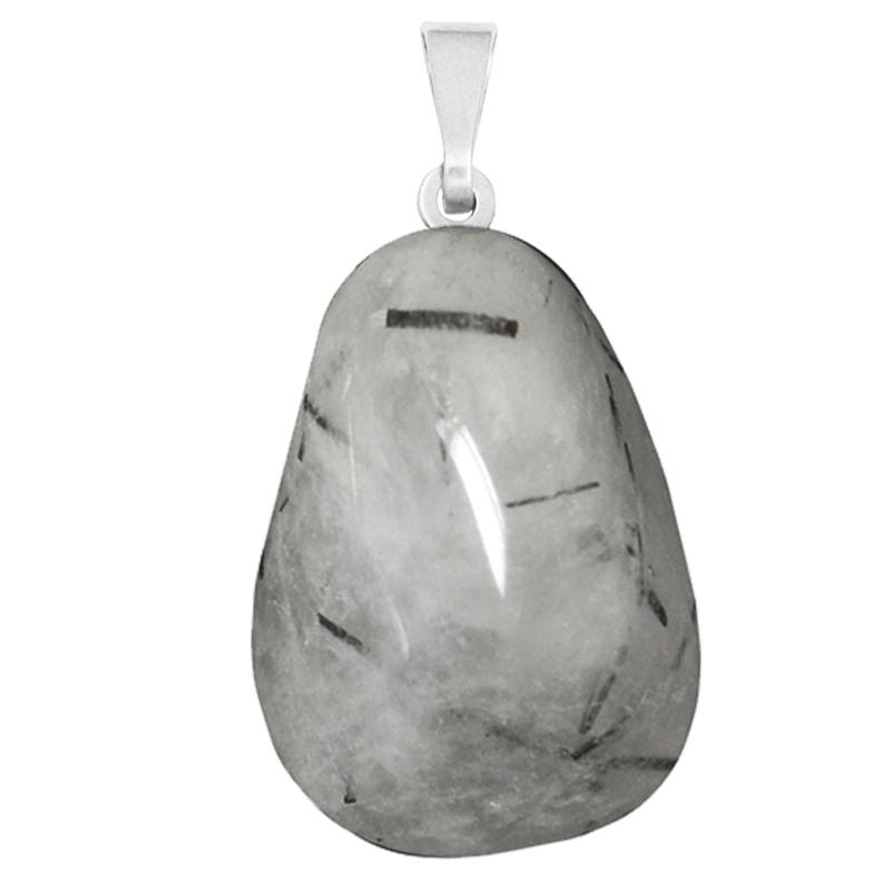 Pendentif quartz tourmaline Brésil A pierre roulée boucle argent 925