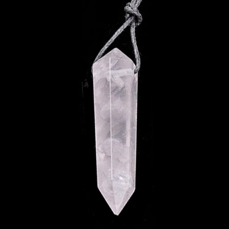 Pendentif pointe biterminée quartz rose Brésil A + cordon (pierre trouée)