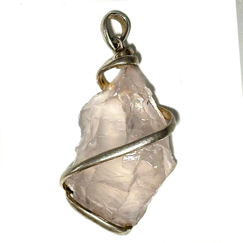 Pendentif quartz rose brute Brésil A acier inoxydable