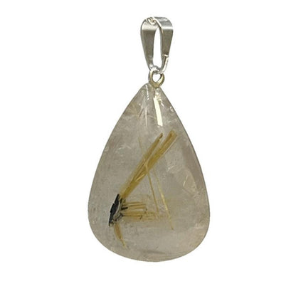 Pendentif quartz rutile Brésil A goutte acier inoxydable