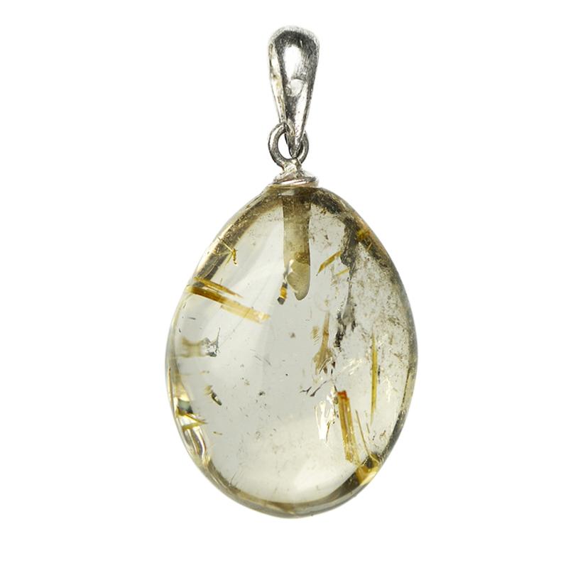 Pendentif quartz rutile Brésil A pierre roulée boucle argent 925