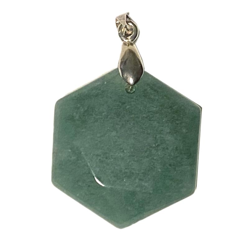 Pendentif aventurine verte Brésil A (sceau de salomon) acier inoxydable