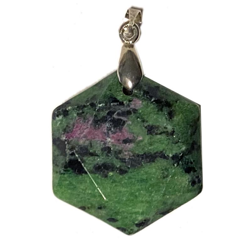 Pendentif rubis sur zoisite Afrique du Sud A (sceau de salomon) acier inoxydable