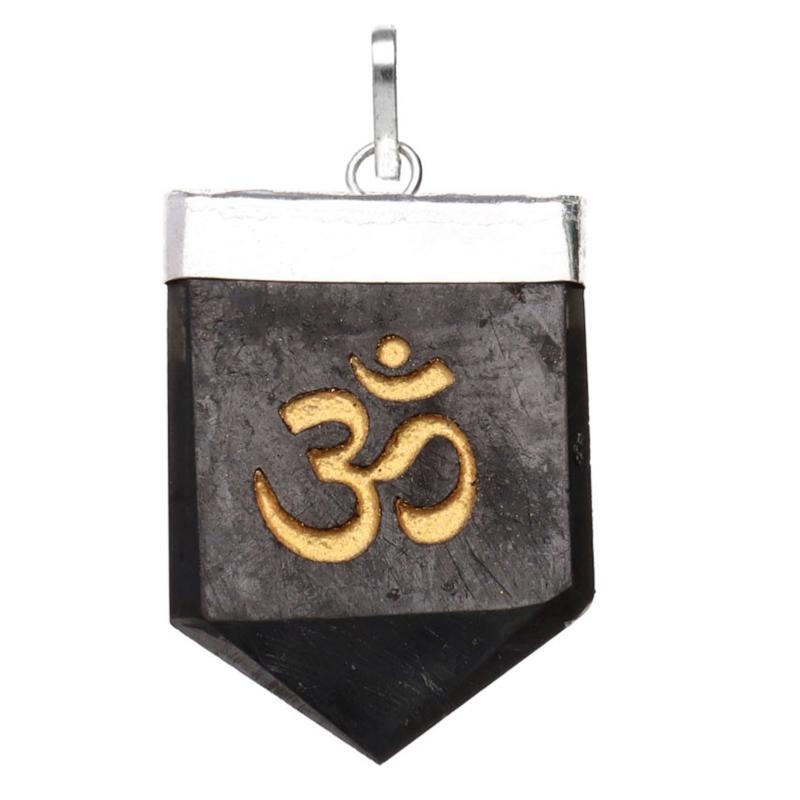 Pendentif shungite Om plaqué argent