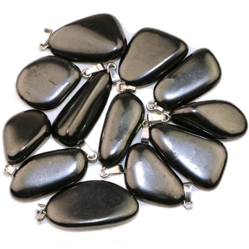 Pendentif shungite Russie A pierre roulée boucle argent 925