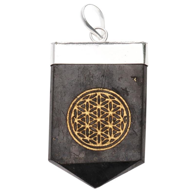 Pendentif shungite Fleur de Vie plaqué argent