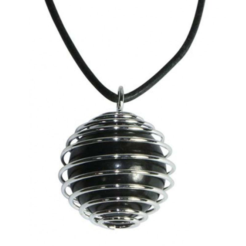 Pendentif boule shungite Russie A de 20mm dans cage spirale acier