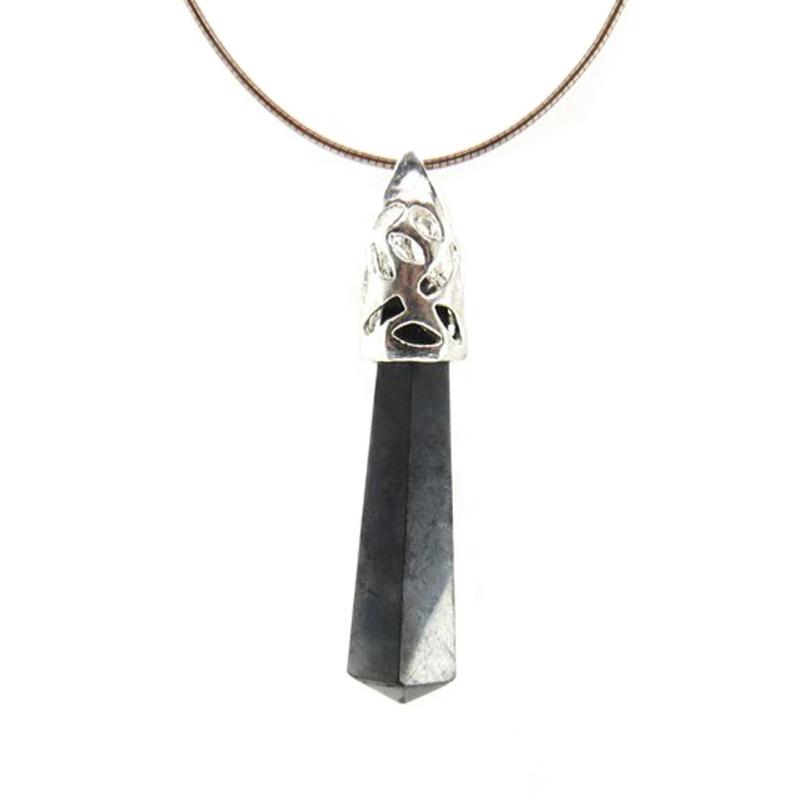 Pendentif pointe shungite acier inoxydable